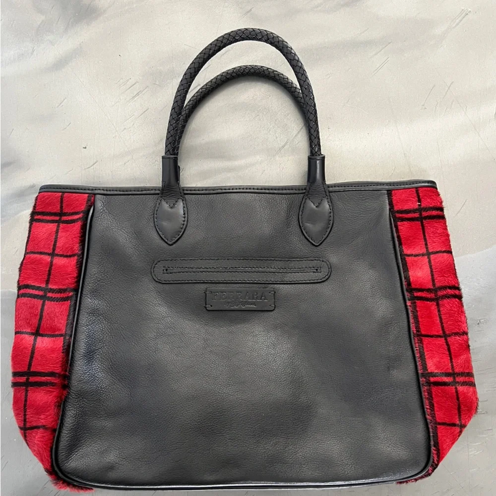 Brighton Red and Black Plaid Tote with Decorative Medallion